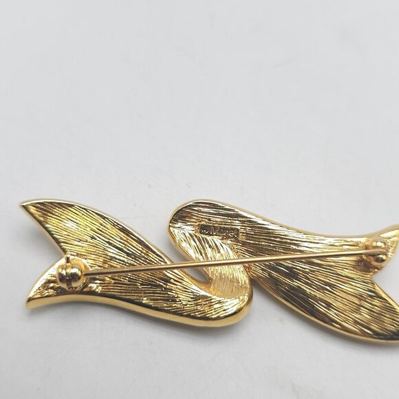 Vintage Monet Gold Tone Clear Rhinestone Bow Pin Brooch - Picture 4 of 5